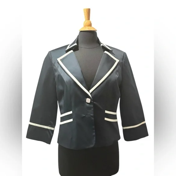 Sharagano’s Women’s Navy Blue Blazer w/ White Trim-size 12 - Picture 2 of 11